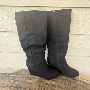 Journee Collection Black Knee-High Wedge Boots. Size 9WC